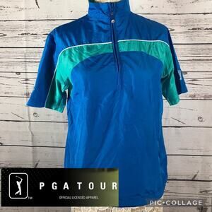 PGA Tour Junior Golf Windbreaker Blue Green 1/4 Zip Youth L Unisex NWT
